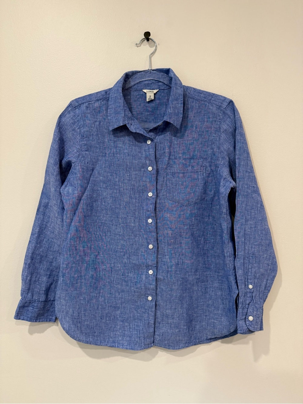 L.L. Bean LINEN Chambray Blue Button-Down Shirt